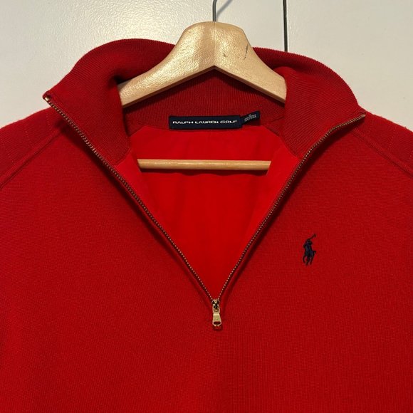 Polo Ralph Lauren Golf Red Quarter-Zip Wool Sweater with Shoulder pads - Medium - Picture 8 of 11